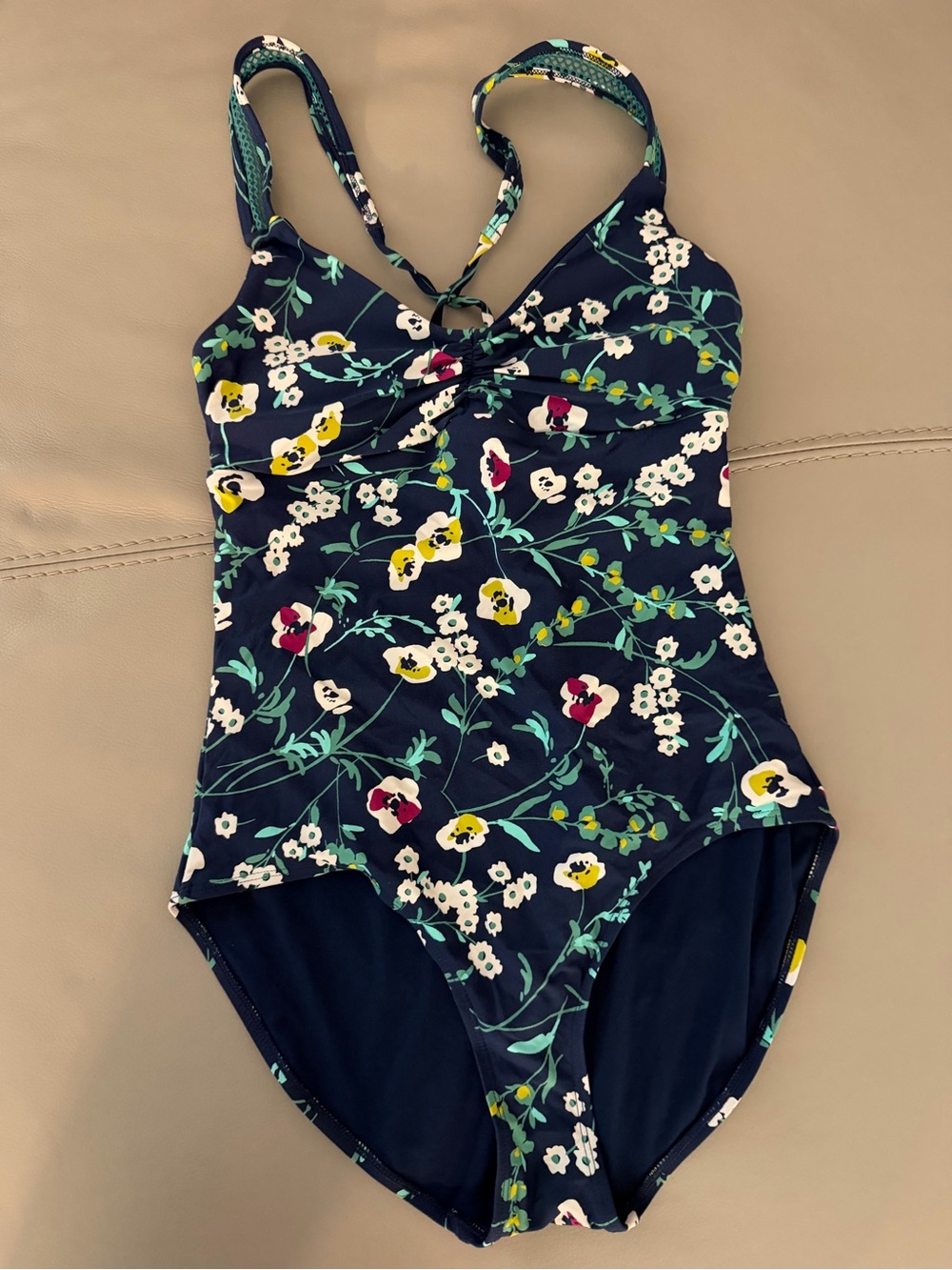 Girls' Navy Floral One-Piece Swimsuit with Adjustable Straps